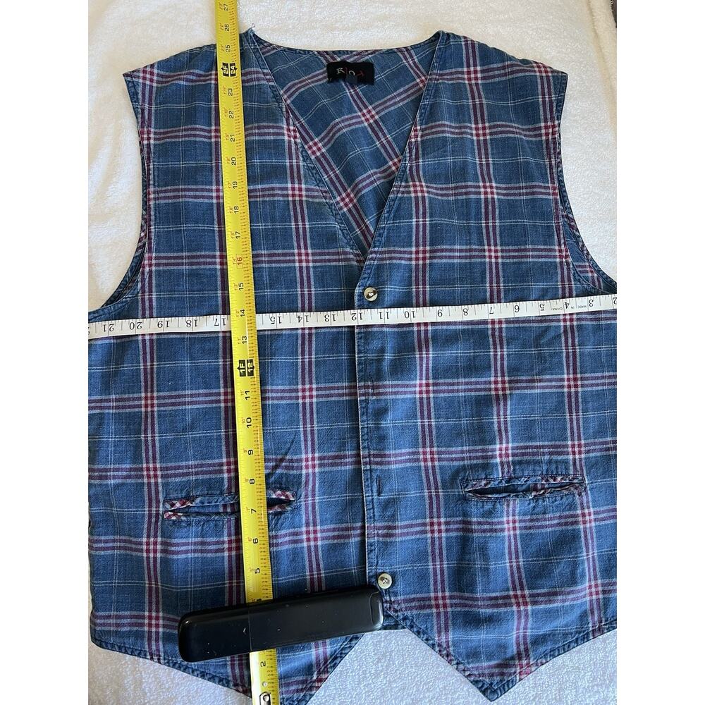 VTG 90s Button Vest Plaid chambray Denim Y2K boho Size-XL - Picture 4 of 5